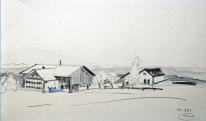Hof im Allgu, 1987, 35x24cm, Bleistift / Farbstifte
