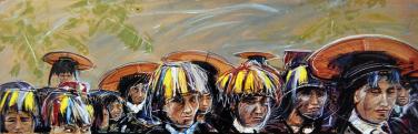 Hani Bergbauern, 1994, 20x69cm, Mischtechnik auf Packpapier