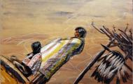 Beerdigung eines Scwarzfuindianer, 1995, 122x80cm, Mischtechnik auf Packpapier