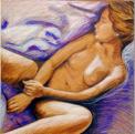 liegender weiblicher Akt, 2010, 60x60cm, Aquarell / Farbstifte